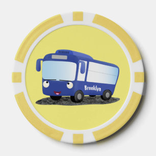 Cute blue modern bus cartoon illustration poker chips
