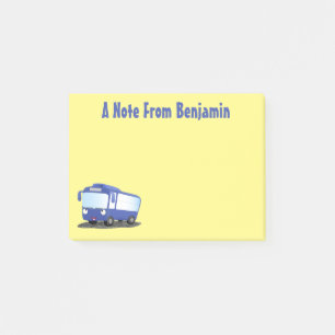 Cute blue modern bus cartoon illustration post-it notes