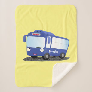 Cute blue modern bus cartoon illustration sherpa blanket