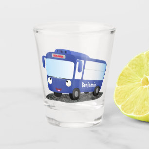 Cute blue modern bus cartoon illustration shot glass