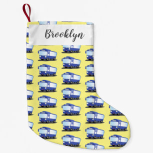 Cute blue modern bus cartoon illustration small christmas stocking
