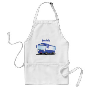 Cute blue modern bus cartoon illustration standard apron