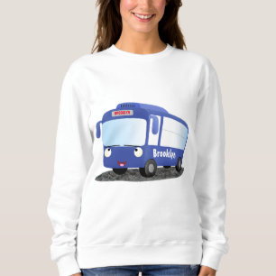 Cute blue modern bus cartoon illustration sweatshirt
