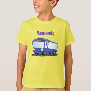 Cute blue modern bus cartoon illustration T-Shirt