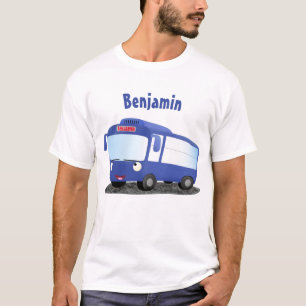 Cute blue modern bus cartoon illustration T-Shirt