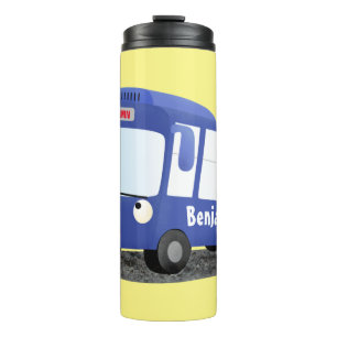 Cute blue modern bus cartoon illustration thermal tumbler