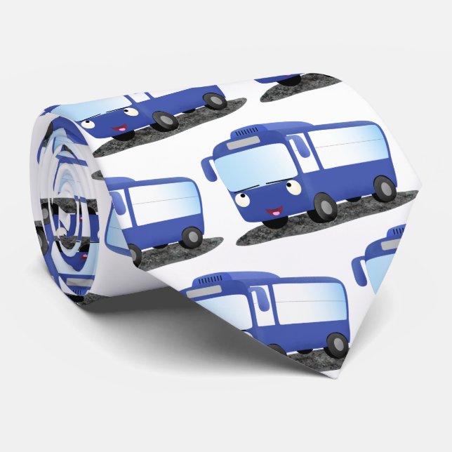 Cute blue modern bus cartoon illustration tie (Rolled)