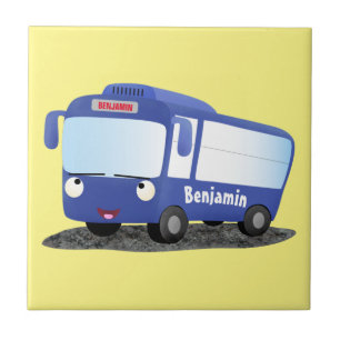 Cute blue modern bus cartoon illustration tile