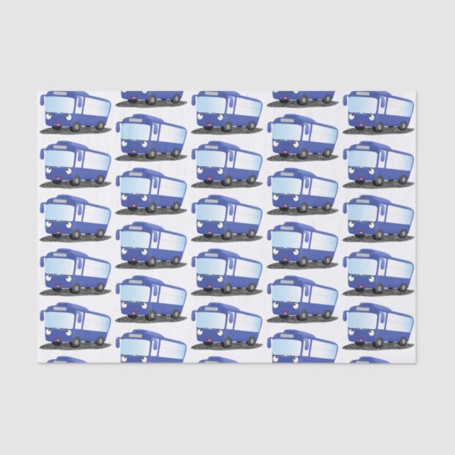 Cute blue modern bus cartoon illustration tissue paper (Front)