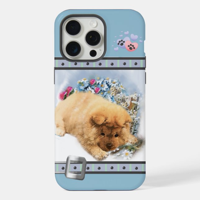 Cute Blue Modern Chow Chow Puppy Dog Art iPhone Case (Back)