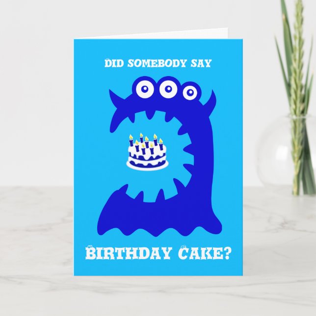 Cute Blue Monster Birthday Greeting Card (Front)