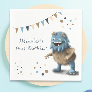 Cute Blue Monster First Birthday Party Napkin