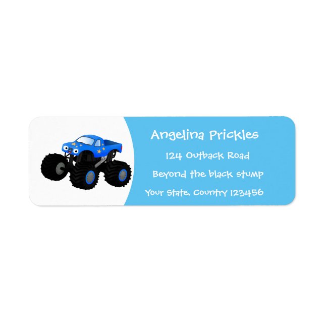 Cute blue monster truck cartoon illustration (Front)