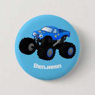 Cute blue monster truck cartoon illustration 6 cm round badge