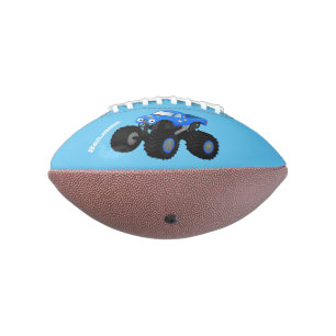 Cute blue monster truck cartoon illustration american football
