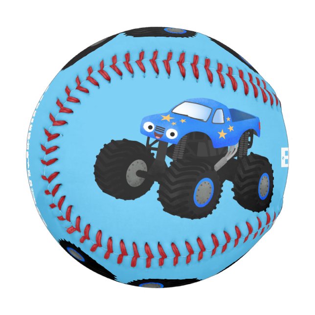 Cute blue monster truck cartoon illustration baseball (Front Left)