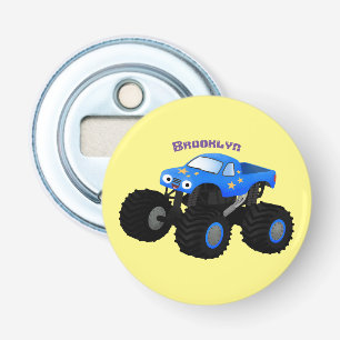 Cute blue monster truck cartoon illustration bottle opener