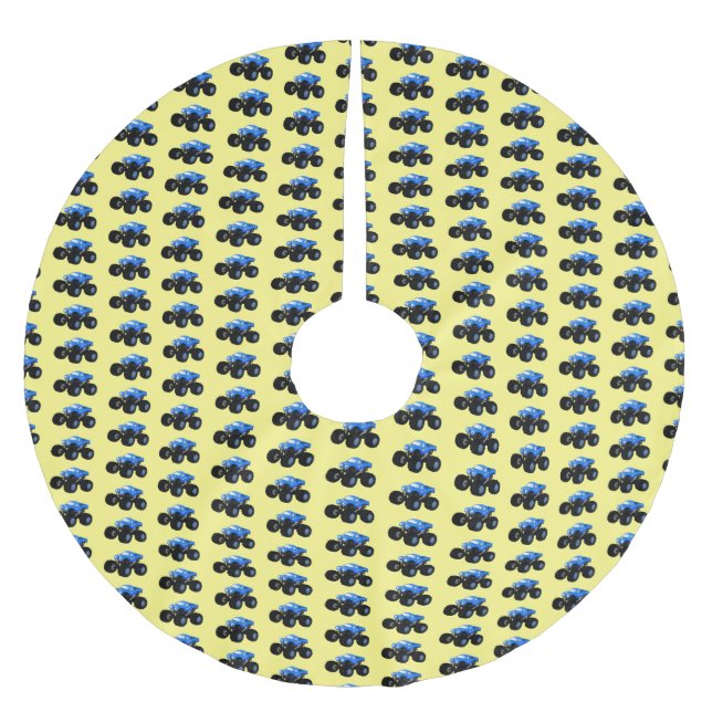 Cute blue monster truck cartoon illustration brushed polyester tree skirt (Front)