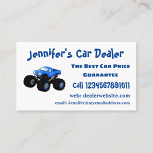 Cute blue monster truck cartoon illustration business card