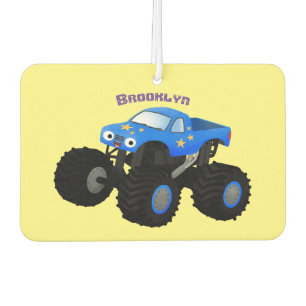 Cute blue monster truck cartoon illustration car air freshener