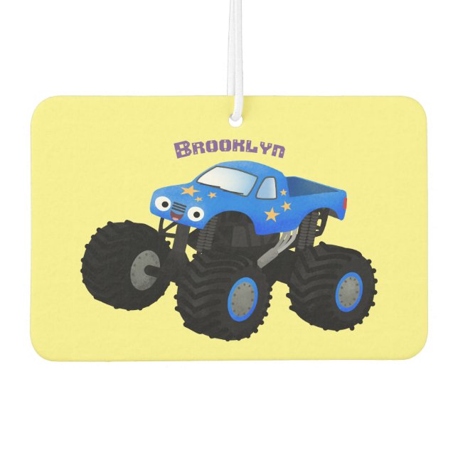 Cute blue monster truck cartoon illustration car air freshener (Front)