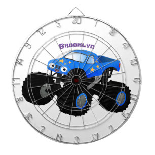 Cute blue monster truck cartoon illustration dartboard