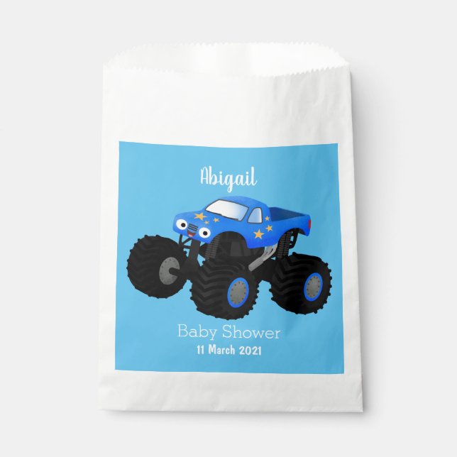 Cute blue monster truck cartoon illustration favour bags (Front)