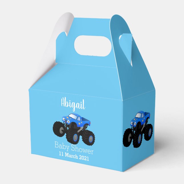 Cute blue monster truck cartoon illustration favour box (Front Side)