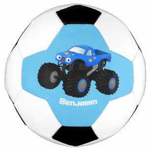 Cute blue monster truck cartoon illustration football