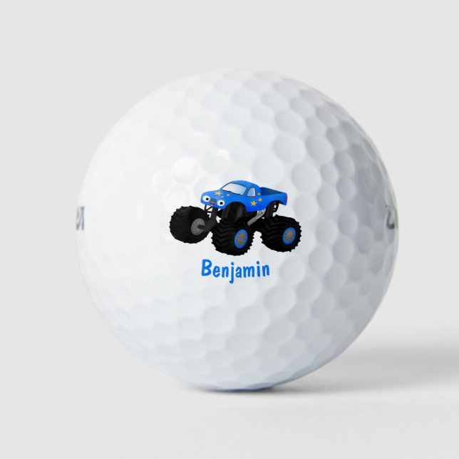 Cute blue monster truck cartoon illustration golf balls (Front)