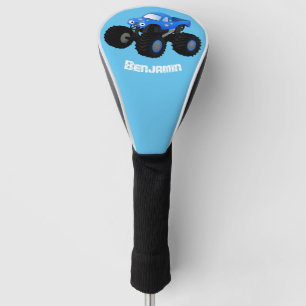 Cute blue monster truck cartoon illustration golf head cover