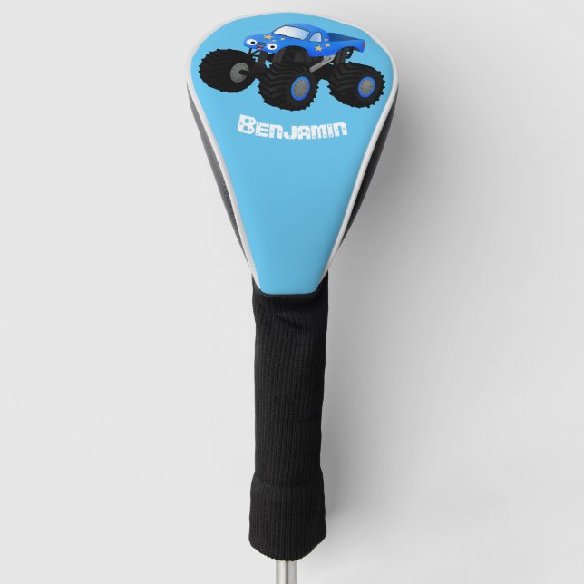 Cute blue monster truck cartoon illustration golf head cover (Front)