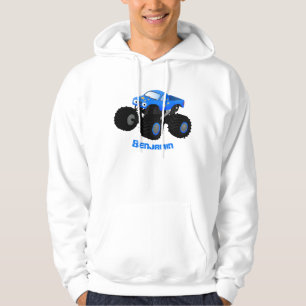 Cute blue monster truck cartoon illustration hoodie