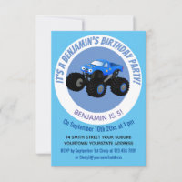 Cute blue monster truck cartoon illustration