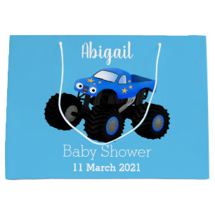 Cute blue monster truck cartoon illustration large gift bag