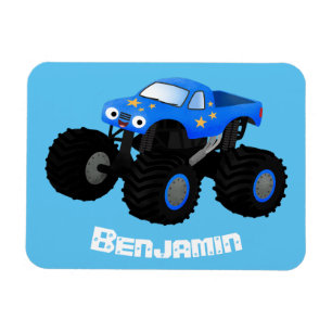 Cute blue monster truck cartoon illustration magnet