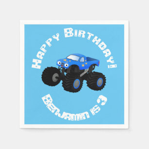 Cute blue monster truck cartoon illustration napkin
