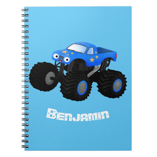 Cute blue monster truck cartoon illustration notebook (Front)
