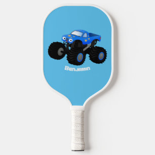 Cute blue monster truck cartoon illustration  pickleball paddle