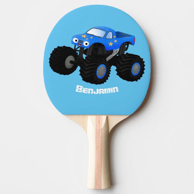 Cute blue monster truck cartoon illustration ping pong paddle (Front)