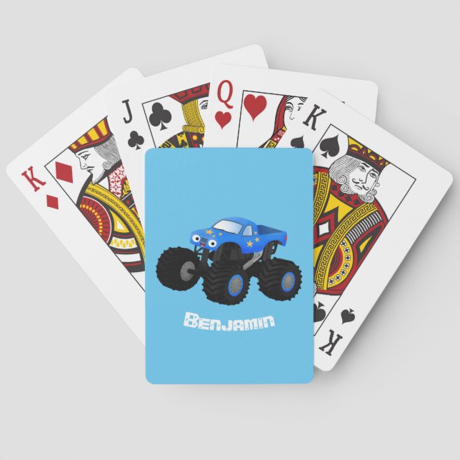 Cute blue monster truck cartoon illustration playing cards (Back)