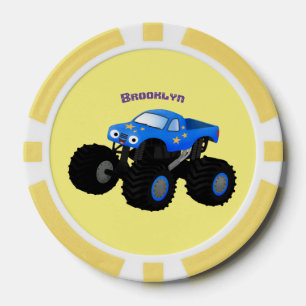 Cute blue monster truck cartoon illustration poker chips