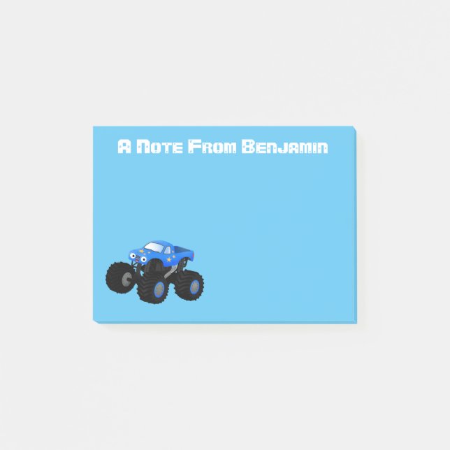 Cute blue monster truck cartoon illustration post-it notes (Front)