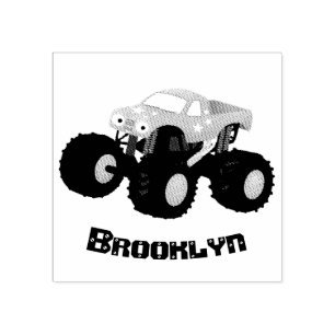 Cute blue monster truck cartoon illustration rubber stamp