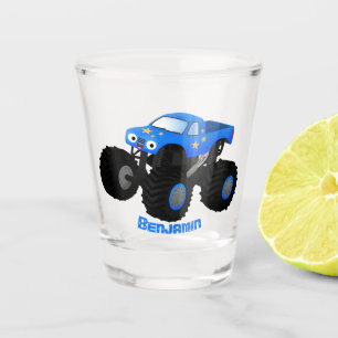 Cute blue monster truck cartoon illustration  shot glass