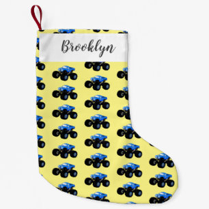 Cute blue monster truck cartoon illustration small christmas stocking