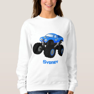 Cute blue monster truck cartoon illustration sweatshirt