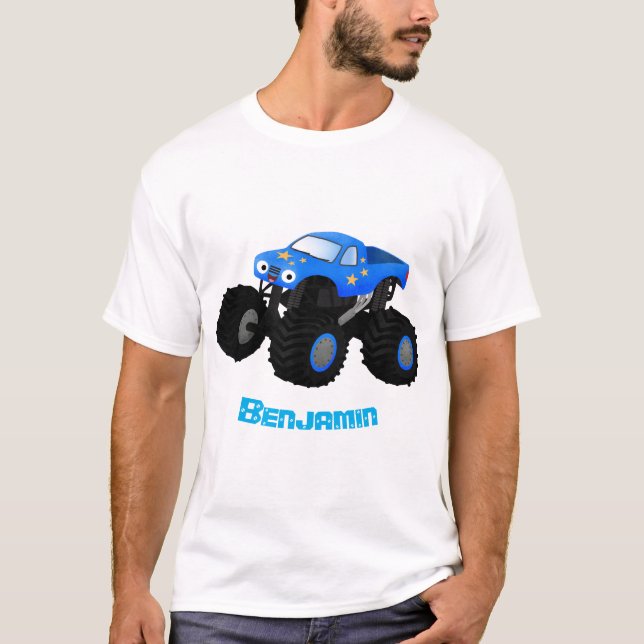 Cute blue monster truck cartoon illustration T-Shirt (Front)