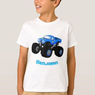 Cute blue monster truck cartoon illustration T-Shirt