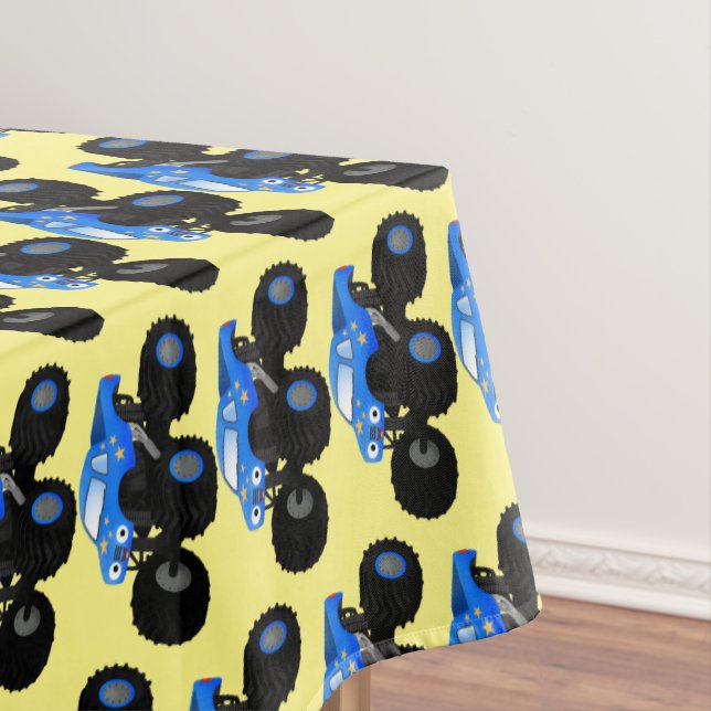Cute blue monster truck cartoon illustration tablecloth (In Situ)